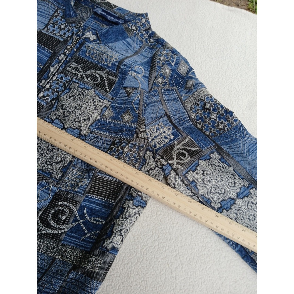 Susan Graver Tapestry Jacket Womens L Blue Patchwork Art Zip Mandarin Collar - Picture 4 of 7